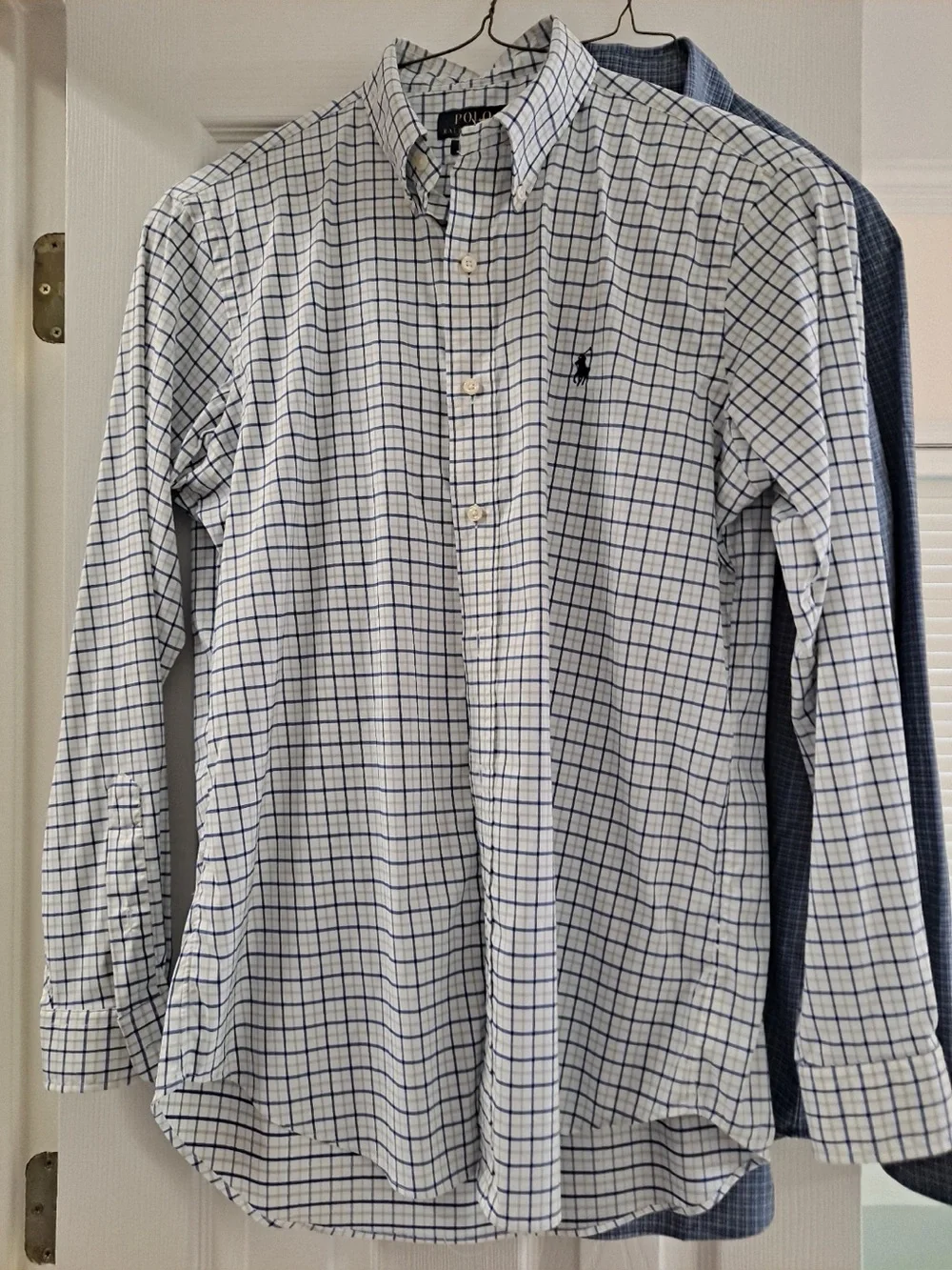 Ralph Lauren White Shirt with Blue Windowpane Check